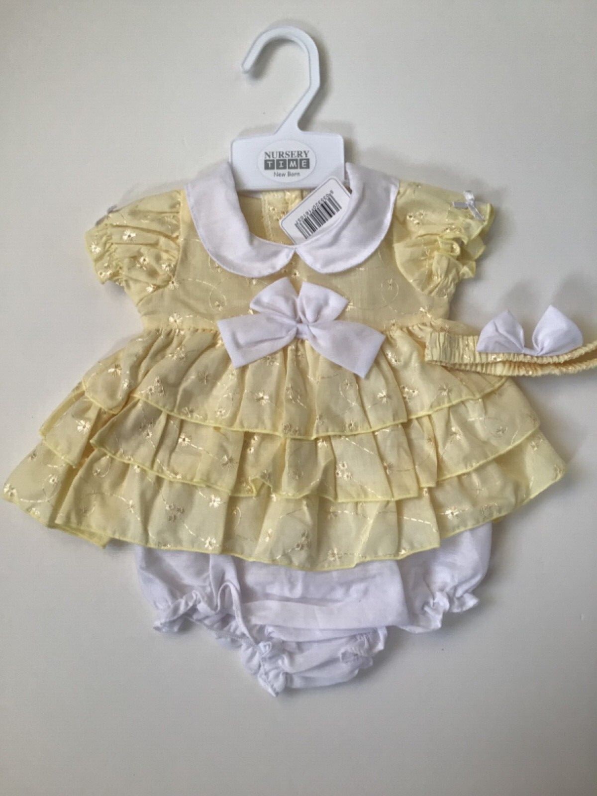 Bebé Niñas Estilo Español Bordado Inglés Arco Limón Vestido Conjunto Verano 0-6 Meses