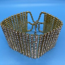 Rhinestone Choker Collar Necklace Statement 13" L x 2.25" W  2.5" Extension New