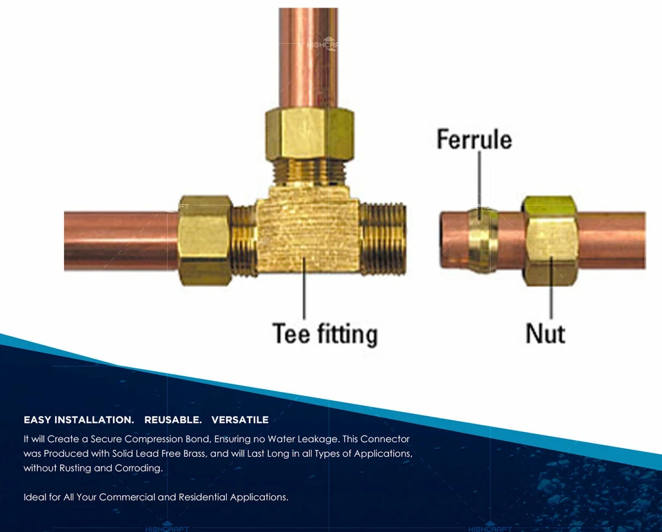 LINCOLN PRODUCT 106414 Compression Brass Tee Pipe Fitting Connection; Lead Free - Image 3 of 3
