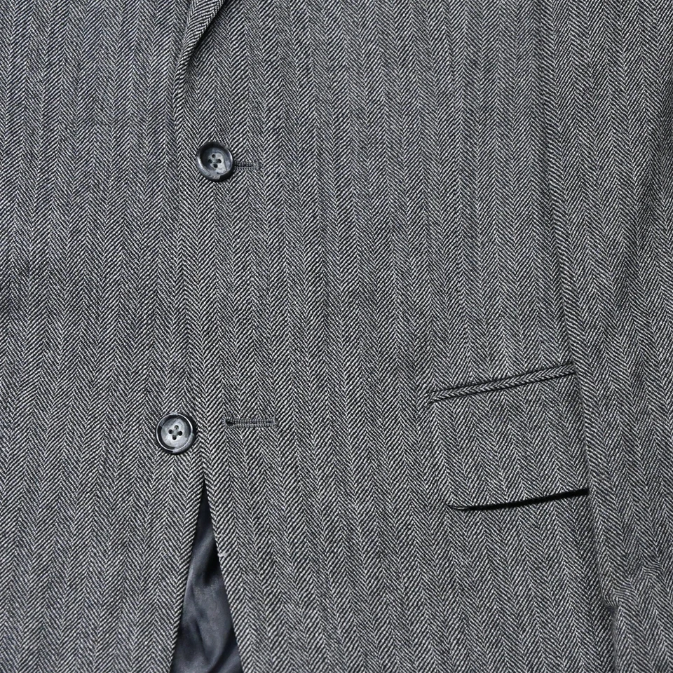 Joseph & Feiss 38L Gray Herringbone Luxury Wool Tweed Blazer Jacket Sport Coat - Image 3 of 4
