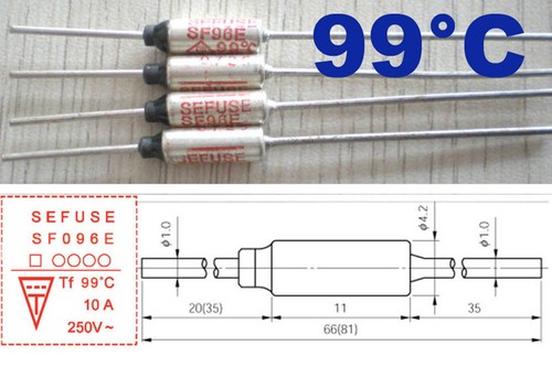 5Pcs Microtemp Thermal Fuse 99°C 99 Degree TF Cutoff SF96E 10A AC 250V New - Picture 2 of 3