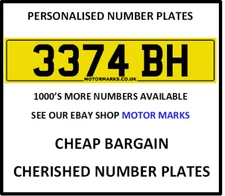 3374 BH CHERISHED NUMBER PLATE BRIAN BARRY BILL BELINDA BETH BRIDGET 3374 BH BH 