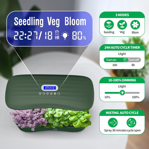 Hydroponics Growing System Kit Indoor: Aeroponics Herb Garden Kit 15 Pods,3 Grow - Picture 4 of 12