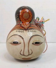 Gourd Mondalay Union of Myanmar Hand Painted Face With Tassle Asia Folk Art