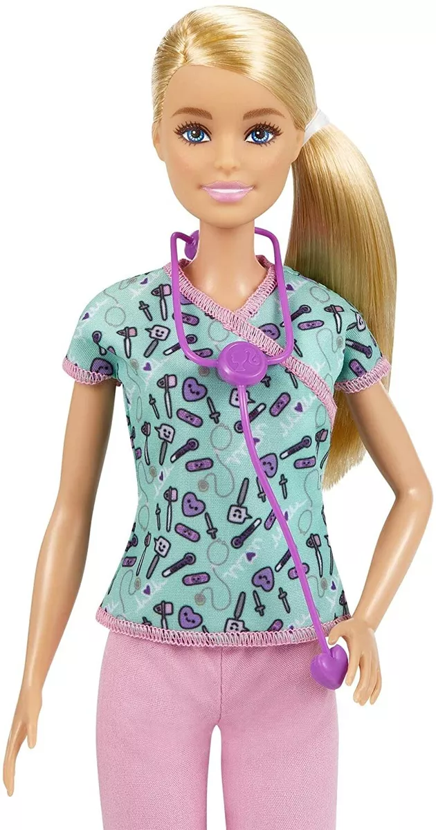 Barbie Nurse Doll in Scrubs Purple Stethoscope GTW39