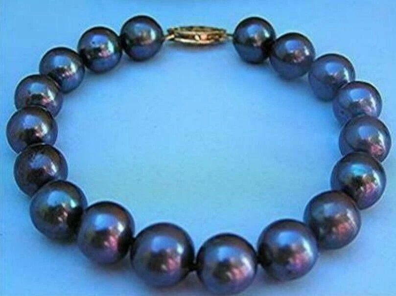 Encantador Brazalete AAA 10-11mm Tahití Natural Mar del Sur Perla Negra 7.5-8" 14k Foto 3 de 3