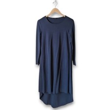 COS Oversized Navy Blue Midi Long Sleeve Raw Hem Dress Women's Sz S Curved Hem