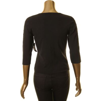 DOLCE CABO Women's Black Lattice Sleeve-detailed Scoop Neck