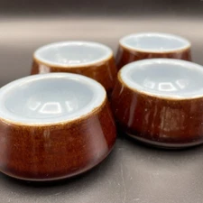 (4) Vintage DENBY Stoneware Salt Cellar Dip Dipping Cup Blue and Brown ENGLAND