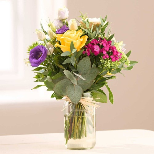 BEST BUDS FRESH REAL FLOWER POSY AND GLASS JAM JAR VASE DELIVERED UK
