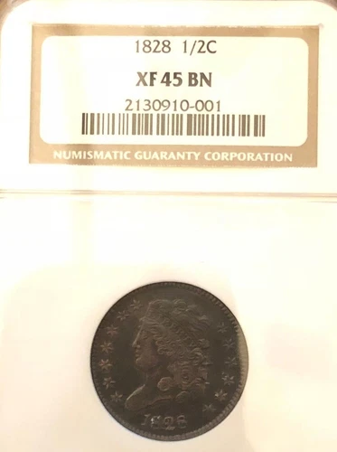 1828 13 Stars NGC XF45 BN Half Cent