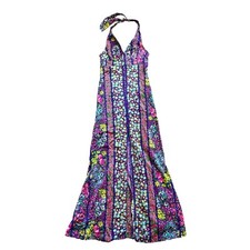 MR. VITO MIAMI VINTAGE HALTER NECK FRONT SLIT MAXI DRESS SIZE 5/6 FLORAL RETRO
