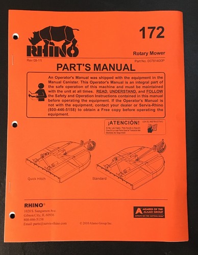 Bedienungsanleitung für RHINO Kreiselmäher / Häcksler 172 + Teilehandbuch - Bild 3 von 3