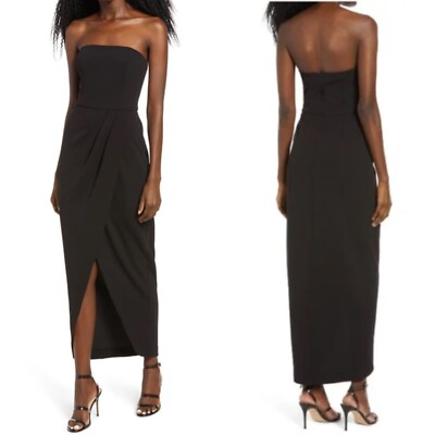 NEW WAYF The Angelique BLACK Strapless PLEATED Tulip EVENING Dress GOWN S