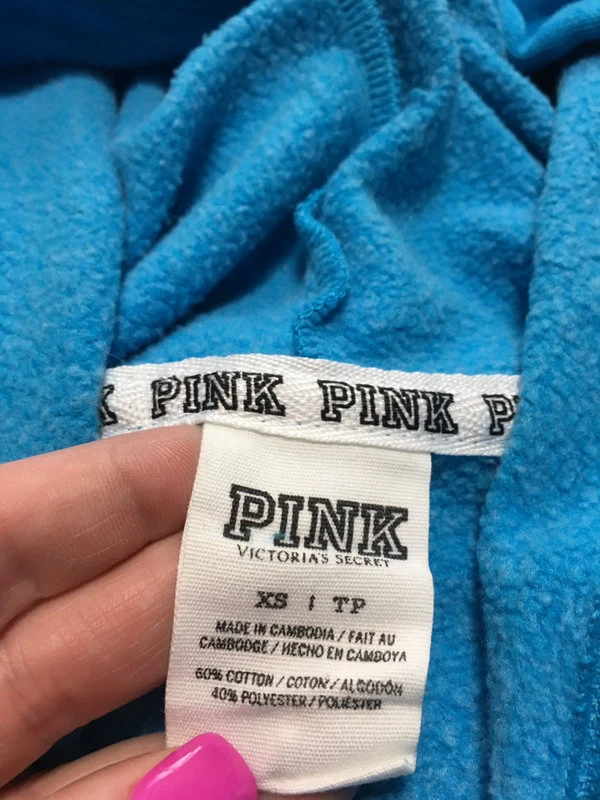 UNDERCOVER Felpa con cappuccio Victoria's Secret rosa XS blu argento logo olografico