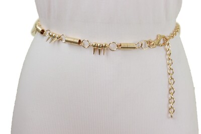 Women Gold Metal Chain Links Biker Style Belt Spike Horn Charms Plus size M L XL