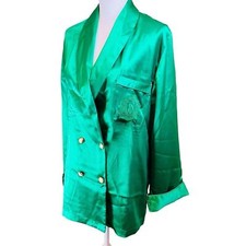 Pijama De Satén Sedoso De Manga Larga Para Mujer - Color Verde, Talla M, Conjunto Cómodo Y Lujoso