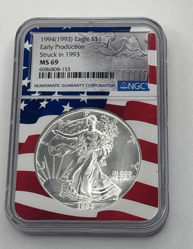 1994 $1 Silver Eagle Early Production NGC Struck In 1993 MS69