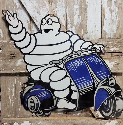 VINTAGE MICHELIN PORCELAIN SIGN 31" TIRE MAN AUTOMOBILE TRUCK CAR PARTS SERVICE