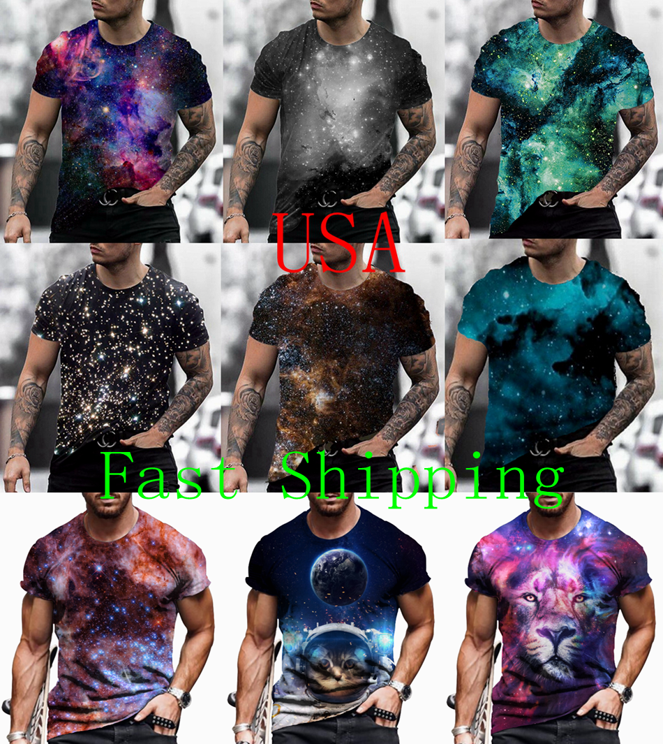 Men T-Shirts Cosmos Galaxy Stars Graphic Print Tee Short