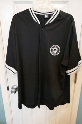 Vintage Starter Brand Button Mens Baseball Style Shirt in Black with White Trim