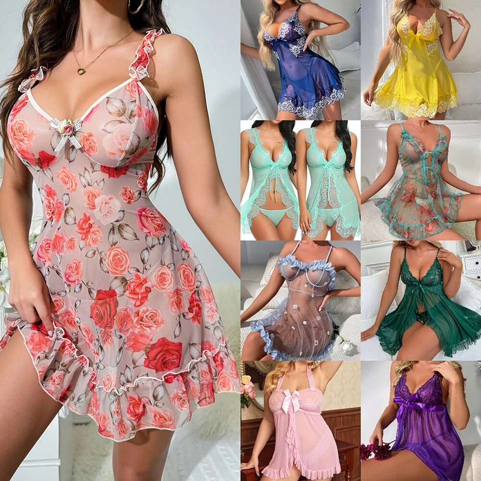 Women's Sexy-Lingerie Babydoll G-string Sleepwear Underwear Lace Dress Nightwear - Image 3 of 4