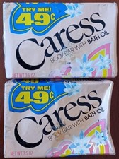 2 Vintage Caress Soap Body Bar With Bath Oil 3.5oz Made in USA NOS Movie Prop