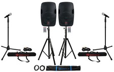 2 Rockville BPA12 12" Pro Active 600w DJ PA Speaker w Bluetooth Stands Mics