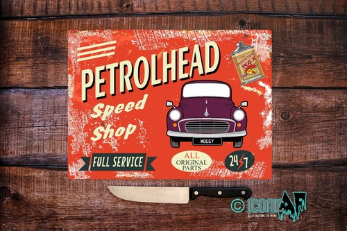 Personalised Morris Minor Lover -Petrolhead Moggy Glass Chopping Board Boyfriend - Picture 7 of 16
