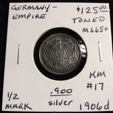 1906d Germany 1/2 Mark Coin