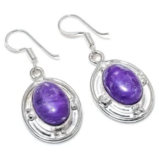 Purple Charoite Gemstone Handmade 925 Sterling Silver Jewelry Earring Size 1.50"