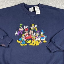 VTG Disney Sweatshirt Womens Small Navy Blue Character Embroidery Mickey Mouse
