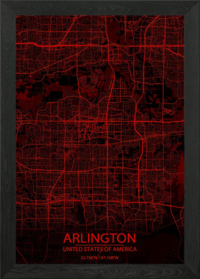 Arlington TX schwarz rot Karte gerahmt Wandbild Poster Leinwanddruck Bild