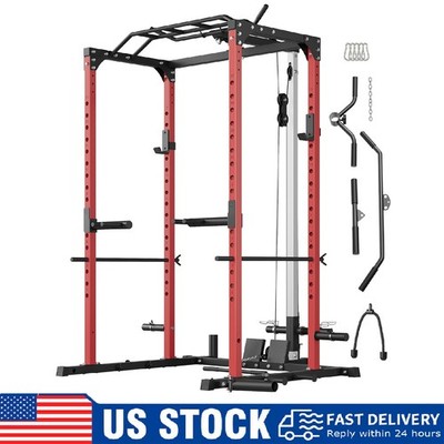Power Cage, 1200LBS Multifunctional Power Rack with Pulley System Workout Cage