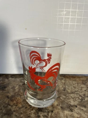 VINTAGE LIBBY RED ROOSTER JUICE MILK GLASS TUMBLER 4"