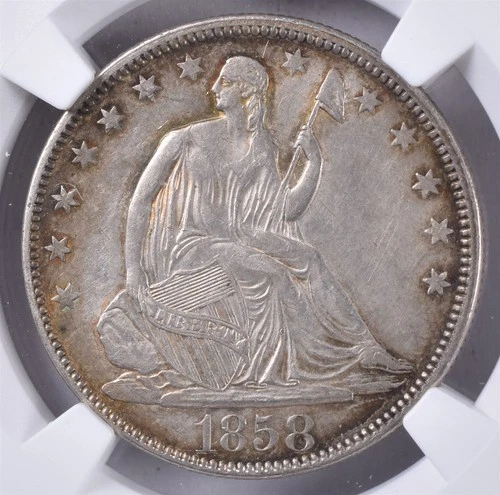 1858 Seated Liberty Silver Half Dollar - NGC AU Details 