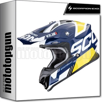 SCORPION CASQUE OFF-ROAD POUR MOTO VX-16 EVO AIR ANALOG BLANC BLEU JAUNE L - Photo 1/3