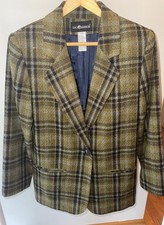 Sag Harbor Vintage Women's Blazer Jacket Lined Green Plaid One Button Size 8