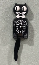 Kitty Cat Clock 12" Moving Eyes & Tail Black Classic Takane USA Made All WORKING