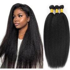 DJFG Straight Bundles Human Hair 18 20 22" Yaki Straight Natural Black 3 Bundle