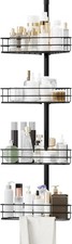 4-Tier Corner Shower Caddy Tension Pole Adjustable Bathroom Organizer Shelves