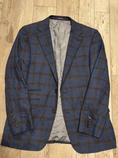 40R Abito Sartoriale Duru Luxury Wool Blazer Blue Plaid Italian Sport Coat