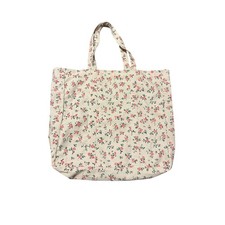Unbranded Large Cotton Canvas Tote Bag Floral Pink Flower Print with Pocket