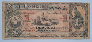 Guatemala Banco de Occidente Quetzaltenango 1 peso 1899 see other sales
