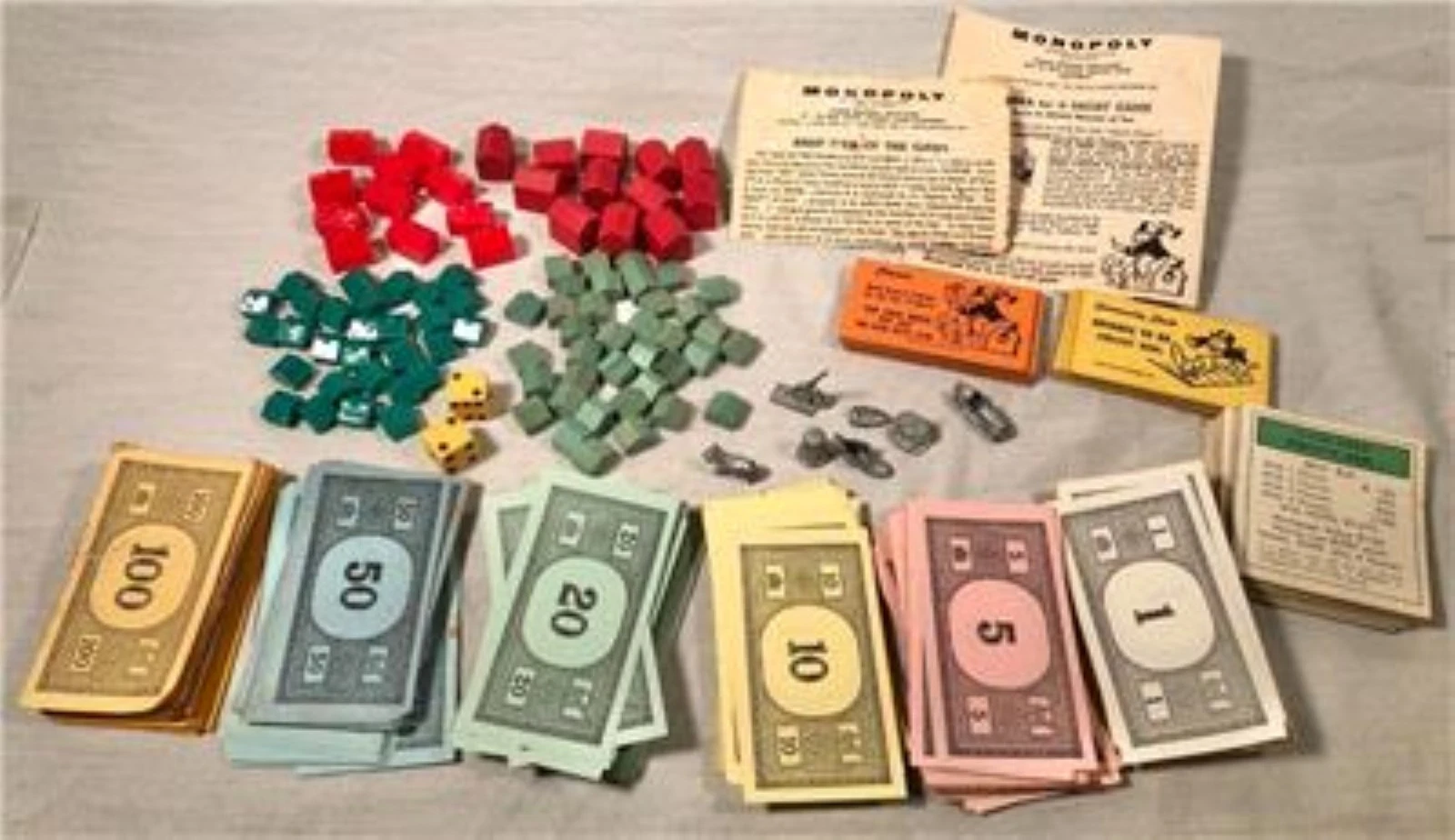 VTG PARKER BROTHERS MONOPOLY ACCESSORIES HOUSES MONEY CARDS DICE INSTRUCTIONS