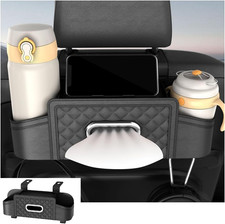 Headrest-Mounted Backseat Organizer with Cup Holders, Black