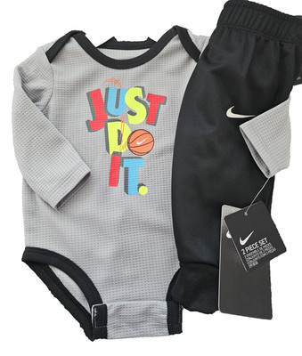 Nike Baby Boys Outfit Suit Shirt Pants Set 3 Months NEW Gray/Black Just Do It