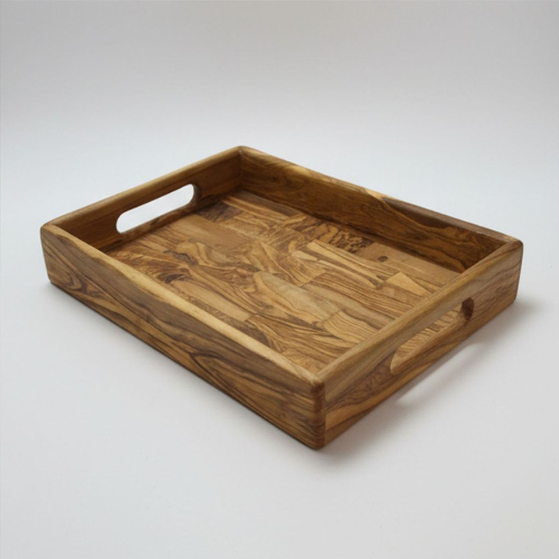 Serviertablett aus Olivenholz Griffen 37 cm Handgefertigt Rustikal Schmal 310114