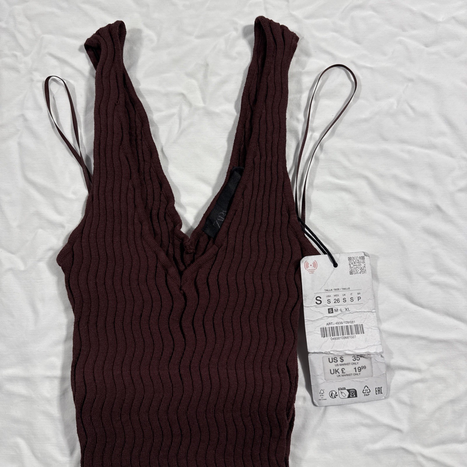 Zara Knit Ribbed Stretch Tank Top Cropped Brown Small NWT $35.90 thumbnail 2