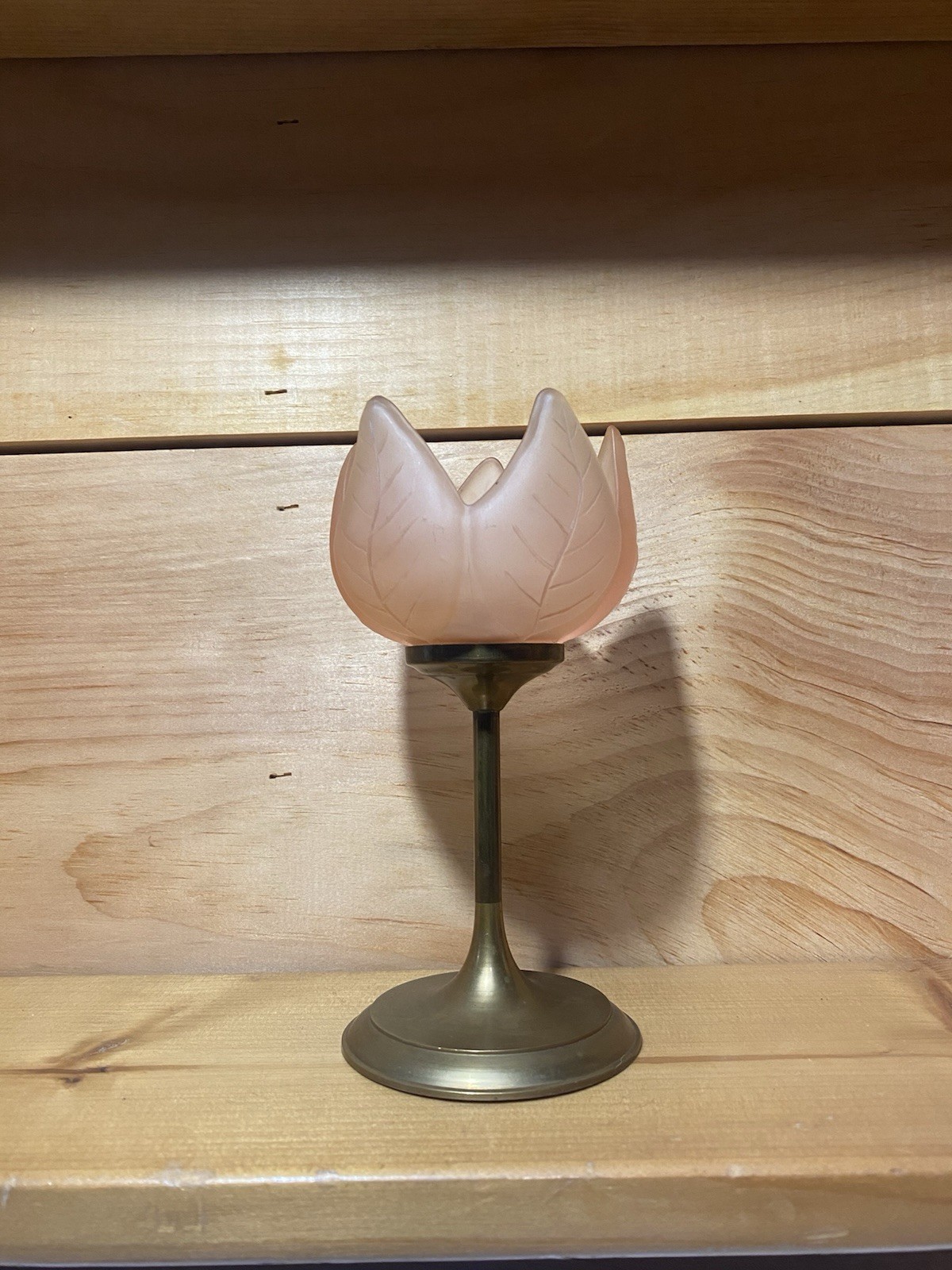 Vintage Pink Frosted Glass Tea Light Candle Holder